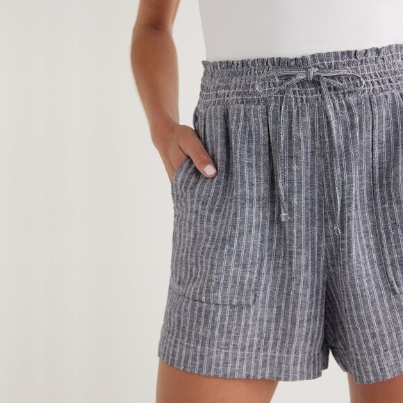 2/$24 Time and Tru Linen Blend Shorts with Smocked Waist Navy Stripe #A0326 TRB2 - Picture 6 of 13